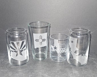Custom State Outline with State Flag Glassware