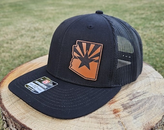 Richardson112 Snapback Truckerkeps med flagga i fullnarvat läder och lapp: