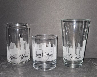 Handcrafted Glassware with City Skyline - Create Your Own Drink Set-Custom Skyline Glass Drinkware