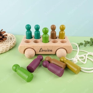Personalisiertes Holzauto-Spielzeug, Holzauto-Pull-Spielzeug, individuelles Geburtstagsgeschenk für Kinder, personalisiertes Geschenk für Kleinkinder, Montessori-Spielzeug