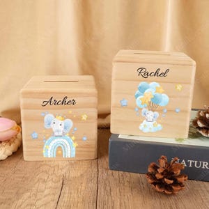Personalized Wood Baby Piggy Bank, Money Box Wood, Piggy Bank Child, Baby Money Box, Baby Shower Gift, Christening Gifts