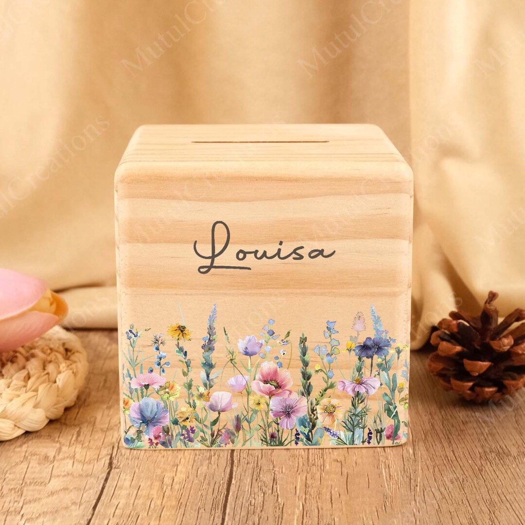 Custom Money Box Girl, Money Box Flowers, Money Box Personalized, Piggy ...