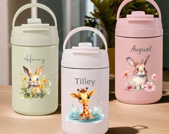 Cute Kids Water Bottle, Personalized Water Bottle With Straw, Kid Tumbler, Custom Name Cup Gift For Kids, Back To School Gifts, Easter Gift