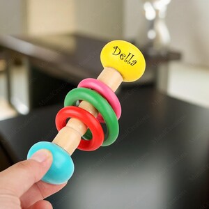Custom Wooden Rattle, Wooden Rattle Ring, Montessori Baby Instruments, New Baby Gifts, Custom Baby Shower Gift, Nephew Gifts
