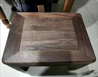 Durable Black Walnut Wood Stool with Copper Accents