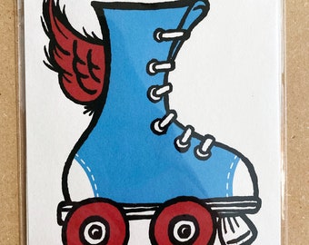 Art Print | Roller Skate | Blue and Red | 70s Retro | Roller Derby