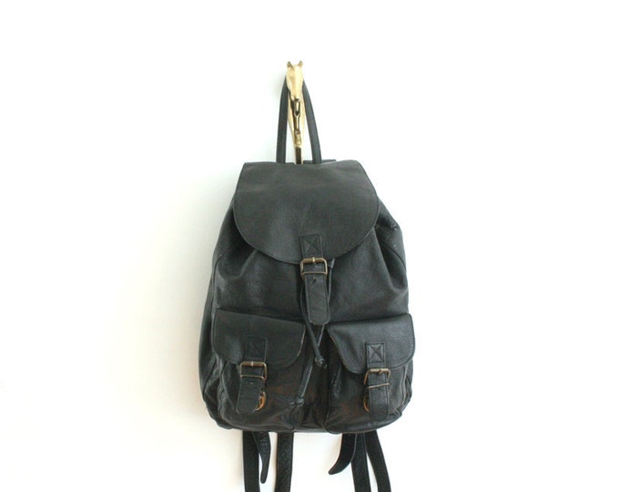 Vintage Black Leather Backpack - Etsy