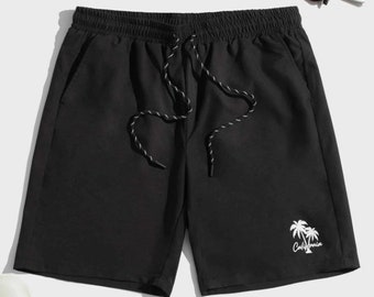 Men's Drawstring California Palm Trees Graphic Summer Sports Shorts in 4 Color Sets
