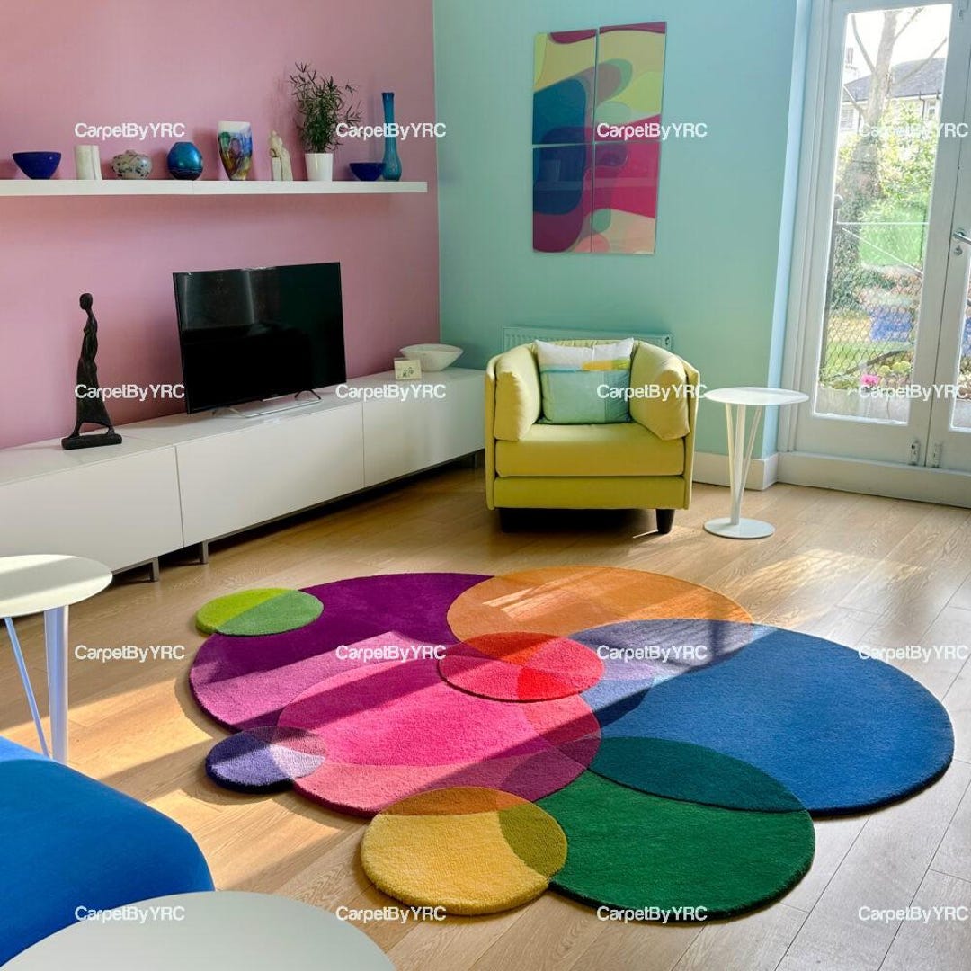 Overlapping Outdoor Rugs Overlapping Modern Vibrant Multi Color Wool Abstract Rug - Hand Tufted ...