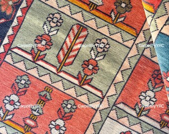 Colorful Flower Oushak Wool Rug - Botanical Garden Design - Floral Bakhtiari Style Wool Rug - Rust & Beige Hand Knotted - Nursery Decor Rug
