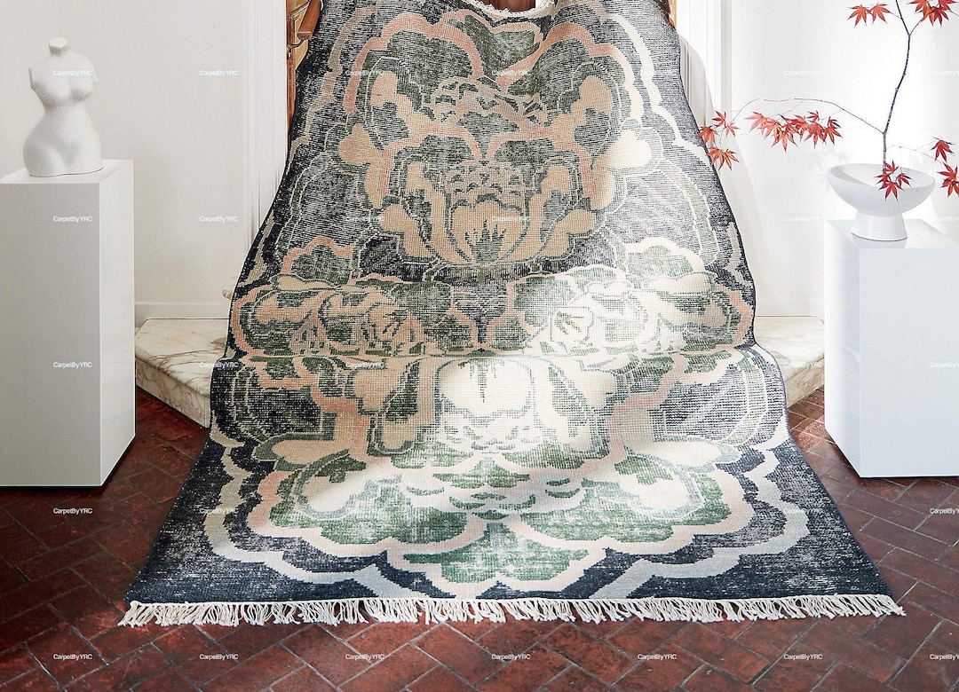 Nick Rixner Rite Rug Sage Green & Charcoal Distressed Art Deco Nicholas Wool Rug – Hand ...