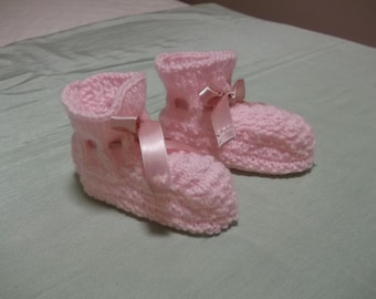 Chaussons bébé rose pâle Chaussons bébé tricotés à la main