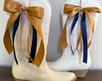 The "Paige" Boot Bow--gold and navy set, College Football Game day Ready! Georgia Tech