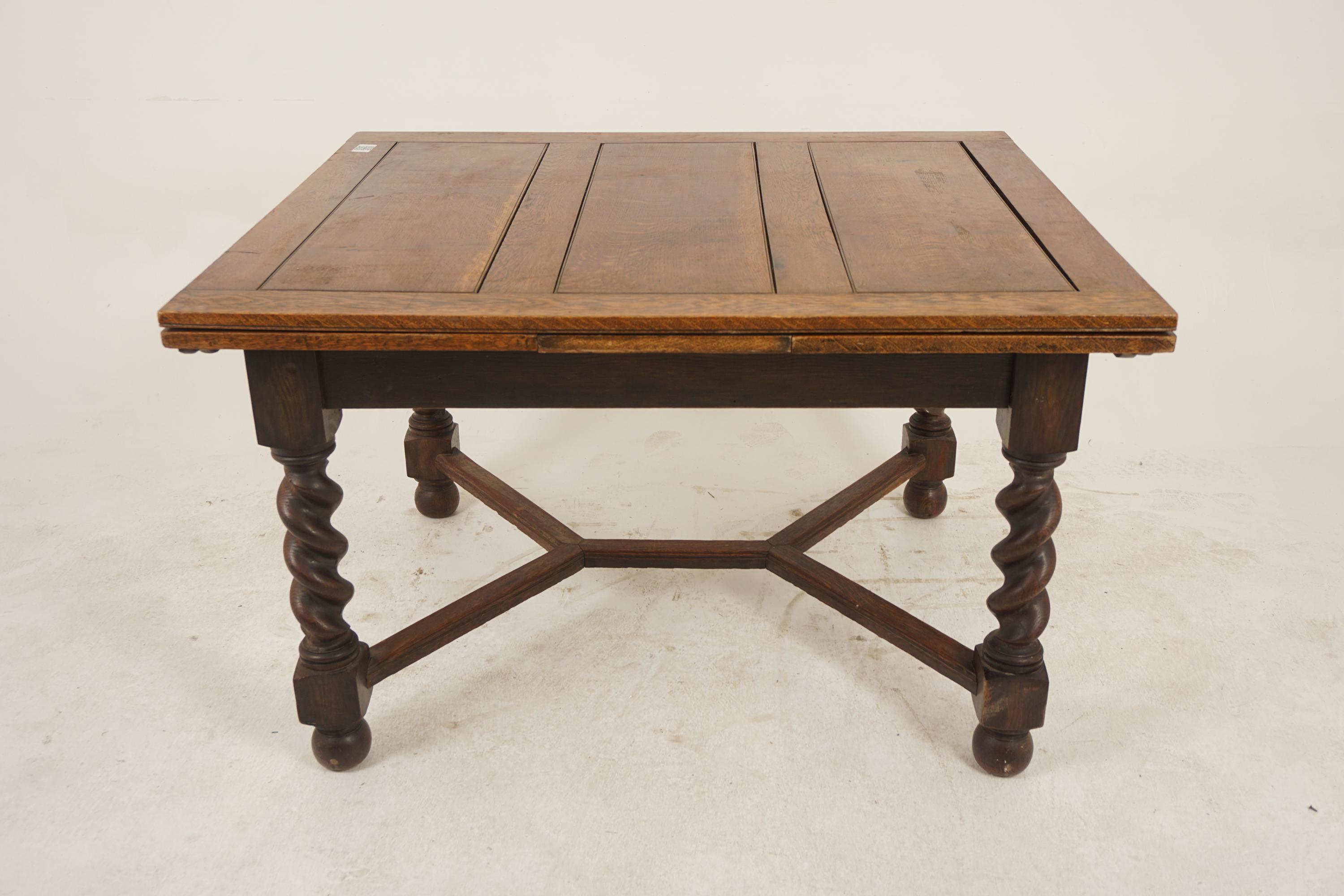 Antique Solid Oak Barley Twist Pull Out Dining Table, Refectory