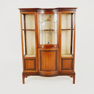 Antique Walnut Leaded glass China Cabinet,Display Cabinet,Scotland 1910 F-164