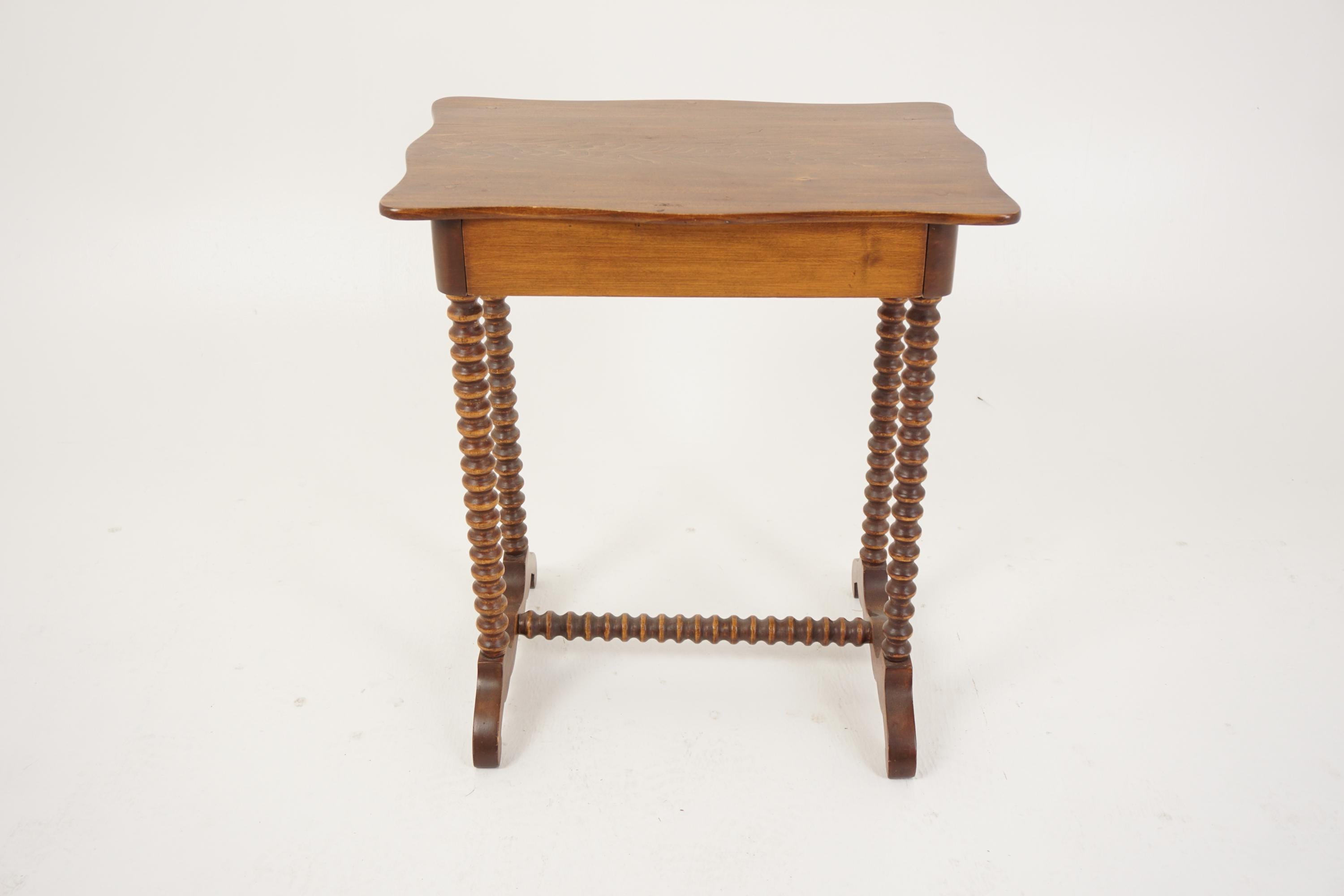 Antique Victorian Walnut Bobbin Leg Side Table With Drawer