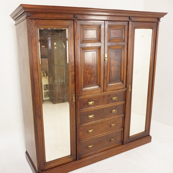 Antique Victorian Walnut Armoire, Wardrobe, Scotland 1870, H959