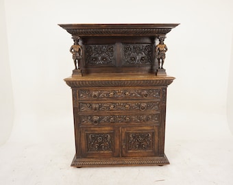 Antique Carved Oak Flemish, Black Forest Buffet, Server, France 1880, H1206