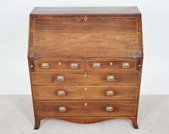 Antique Inlaid George III Walnut Bureau, Desk, Secretaire Scotland 1780 F-1661