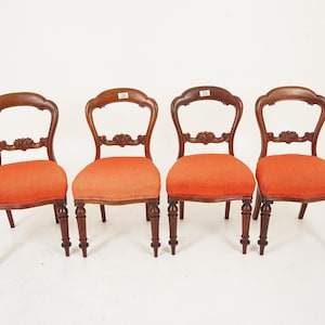 Antique Walnut Chairs, Set of 4 Victorian Balloon Back Dining Chairs, Antique Furniture, Scotland 1880, F-952