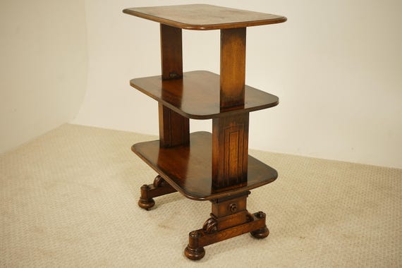 Antique Victorian Tiger Oak Dumb Waiter, Butlers Metamorphic Buffet Table Scotland 1880 F-1558
