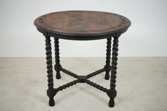 Vintage Carved Walnut Barley Twist Center Table, Hall Table Scotland 1910 F-1619