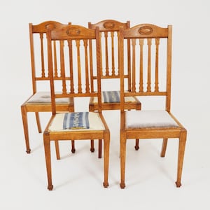 4 Antike Esszimmerstühle, Eiche Arts & Crafts Chairs, Schottland 1910, F-166