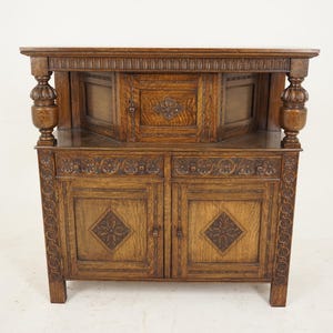 Carved Oak Court Cupboard, Sideboard, Buffet, Chiffonier, Scotland 1930 F-689