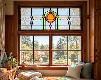 Antique Framed Leaded Stained Glass Window - American 1920 F-1511