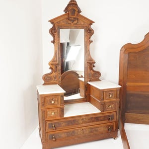 Antique Victorian Walnut Dresser, Marble Top, East Lake, American 1880, F-199