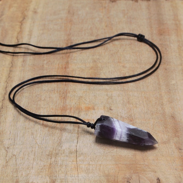 Amethyst Necklace,Chevron Amethyst Gemstone Pendant Necklace,Anxiety Pendant Necklace,February Birthstone Necklace,Spiritual Protection Gift