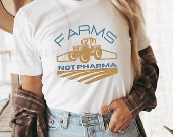 Farms Not Pharma Unisex Heavyweight T-Shirt | Organic Living | Gardener Shirt | Small Farmer Shirt | Support Local Farmers | Big Pharma
