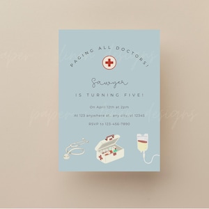 Doctor Birthday Invitation | Custom Kids Party Invite | Paging All Doctors! Medical Theme Party | Blue Hospital Birthday | Personalized Fast