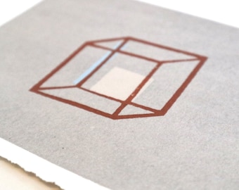 Geometric Pattern Screen Print - Squares on Silver - Small Art Print - Postcard