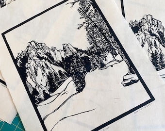 Crags Hike Linocut - Original Art Print
