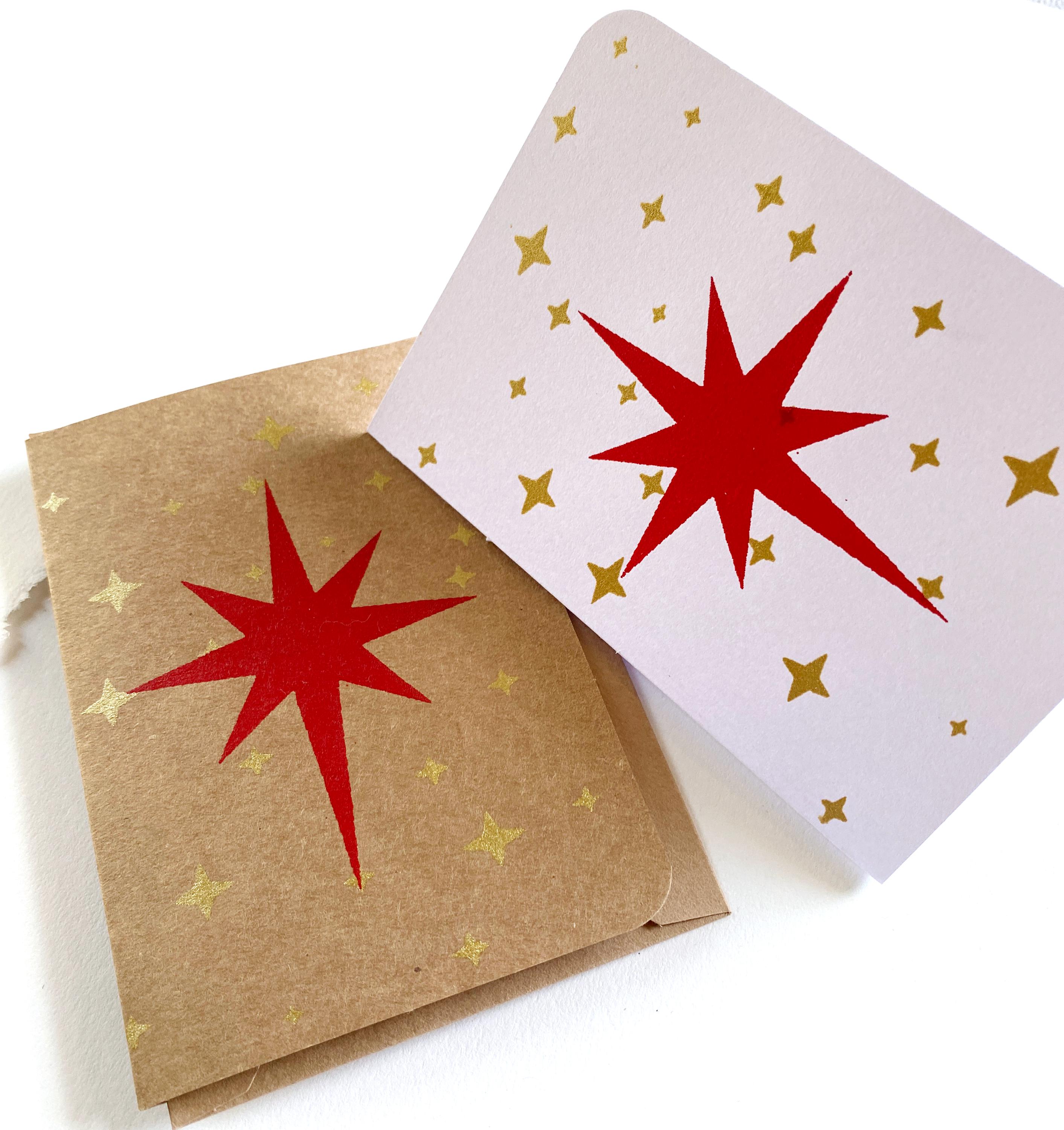 Holiday Star Note Cards - Hand Screen Printed Cards - Gold and Red ...