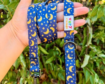 Navy Moon & Stars Dog Leash | Celestial Recycled Neoprene Lead | Padded Handle