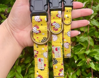 Chicken Dog Collar | Yellow Farm Pet Collar | Cute Breakaway Cat Collar | Handmade in Los Angeles | Organic Cotton | Rustic Pet Gift