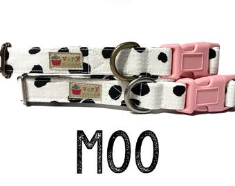 MOO Collar - Cow Print Collar | Animal Print Collar | Collar for Dog | Collar for Cat | Per Lover Gift | Pet Accessories - Organic Cotton