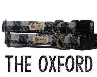 Collar - Plaid Dog Collar | Buffalo Plaid Collar | Black Grey Plaid Collar | Dog Collar | Cat Collar | Animal Accessories - Organic Cotton