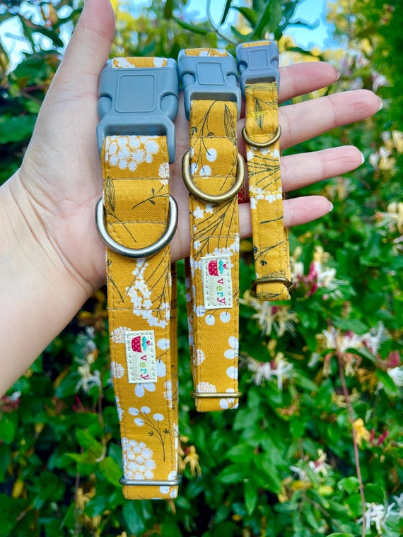 Mustard Floral Dog Collar | Yellow Cat Collar | Breakaway Collar | Organic Cotton Pet Collar | Cottagecore Dog Gift | Handmade