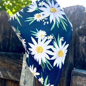 Floral Dog Bandana – Daisy Print Snap Bandana for Dogs & Cats – Navy Spring Pet Scarf – Summer Dog Bandana - Handmade in Los Angeles