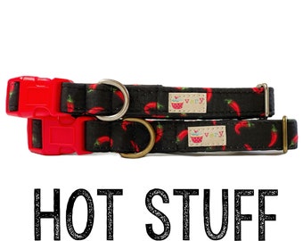 Chili Pepper Dog Collar | Pepper Cat Collar | Black Dog Collar | Puppy Collar | Summer Dog Collar | Pet Accessories | Handmade Dog Collar