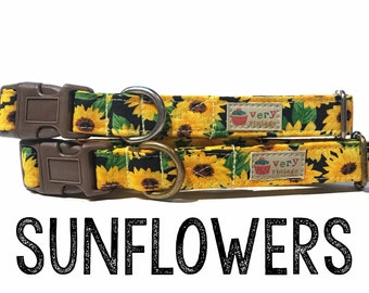 Collar - Sunflowers Collar | Pet Collar | Dog Collar | Cat Collar | Dog Gift | Cat Gift | Dog Girl Gift | Pet Accessories - Organic Cotton