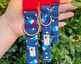 Popsicle Dog Collar | Patriotic Pet Collar | 4th of July Cat Collar | Summer Pet Gift | Handmade in Los Angeles | Organic Cotton Collars