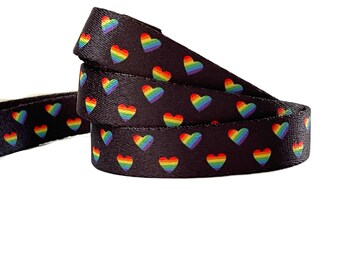 Pride Dog Leash | Rainbow Heart Dog Lead | Valentine's Day Dog Lead | LGBTQ Dog Leash | Webbing Dog Leash | 5 ft Dog Lead | Puppy Leash