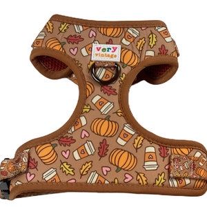 Personalized Pumpkin Spice Dog Harness | Adjustable Fall Harness | Eco-Friendly Pet Vest | Durable Metal Hardware | Step-In Dog Harness