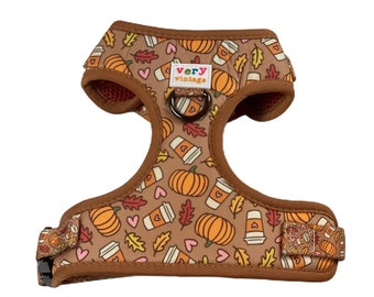 Personalized Pumpkin Spice Dog Harness | Adjustable Fall Harness | Eco-Friendly Pet Vest | Durable Metal Hardware | Step-In Dog Harness