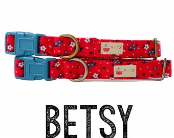 Patriotic Floral Collar | Floral Cat Collar | Floral Dog Collar | Red White Blue Flowers | July 4th Dog Collar | Handmade Dog Collar | USA