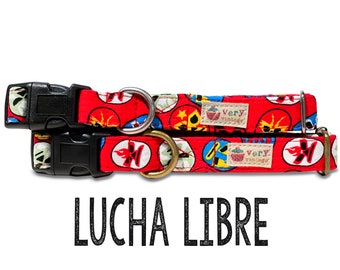 Collar - Lucha Libre Print Collar | Mexican Wrestler Collar | Dog Collar | Cat Collar | Wrestling Lovers | Pet Supplies - Organic Cotton